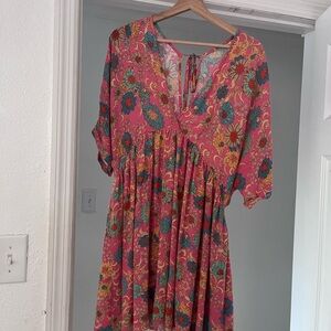 O'Neill Pink and Teal Floral Midi Dress